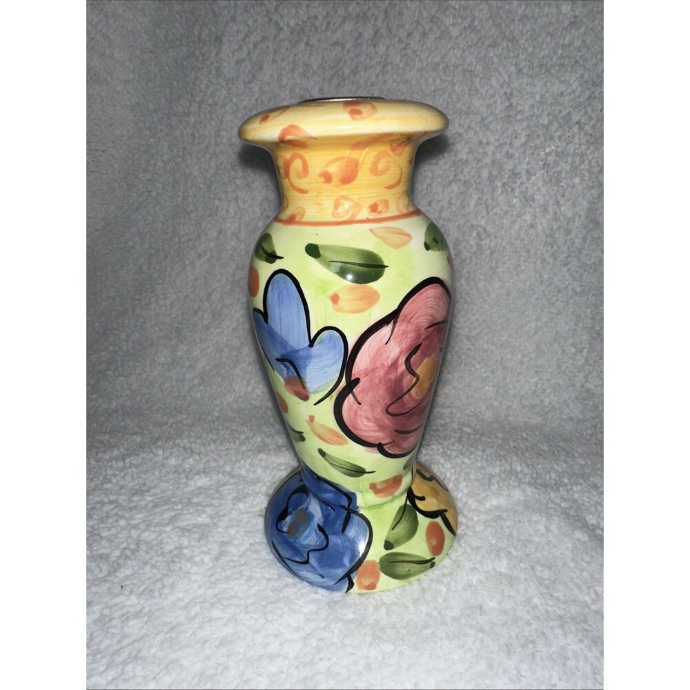 Bella Casa by Ganz 6” Hand Painted Candle Holder Tuscan Floral & Leaves